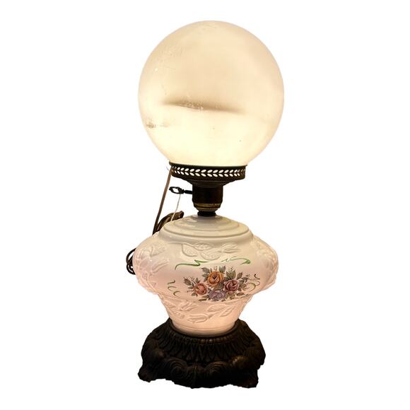 Vintage Gone with the Wind Parlor Hurricane Lamp Milk Glass 3 Way Hand Painted - Picture 1 of 16
